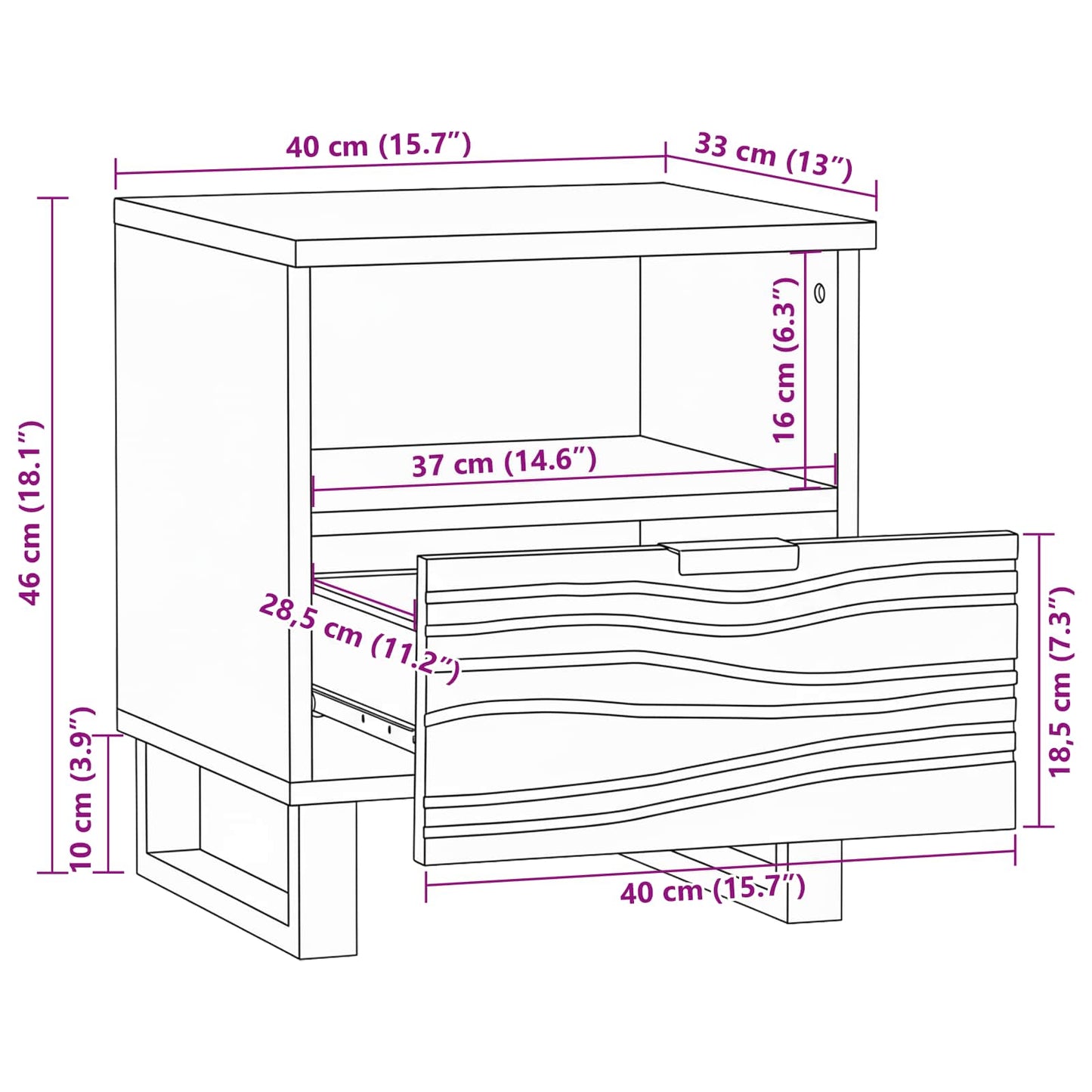Bedside Cabinet White 40 x 33 x 46 cm Engineered Wood