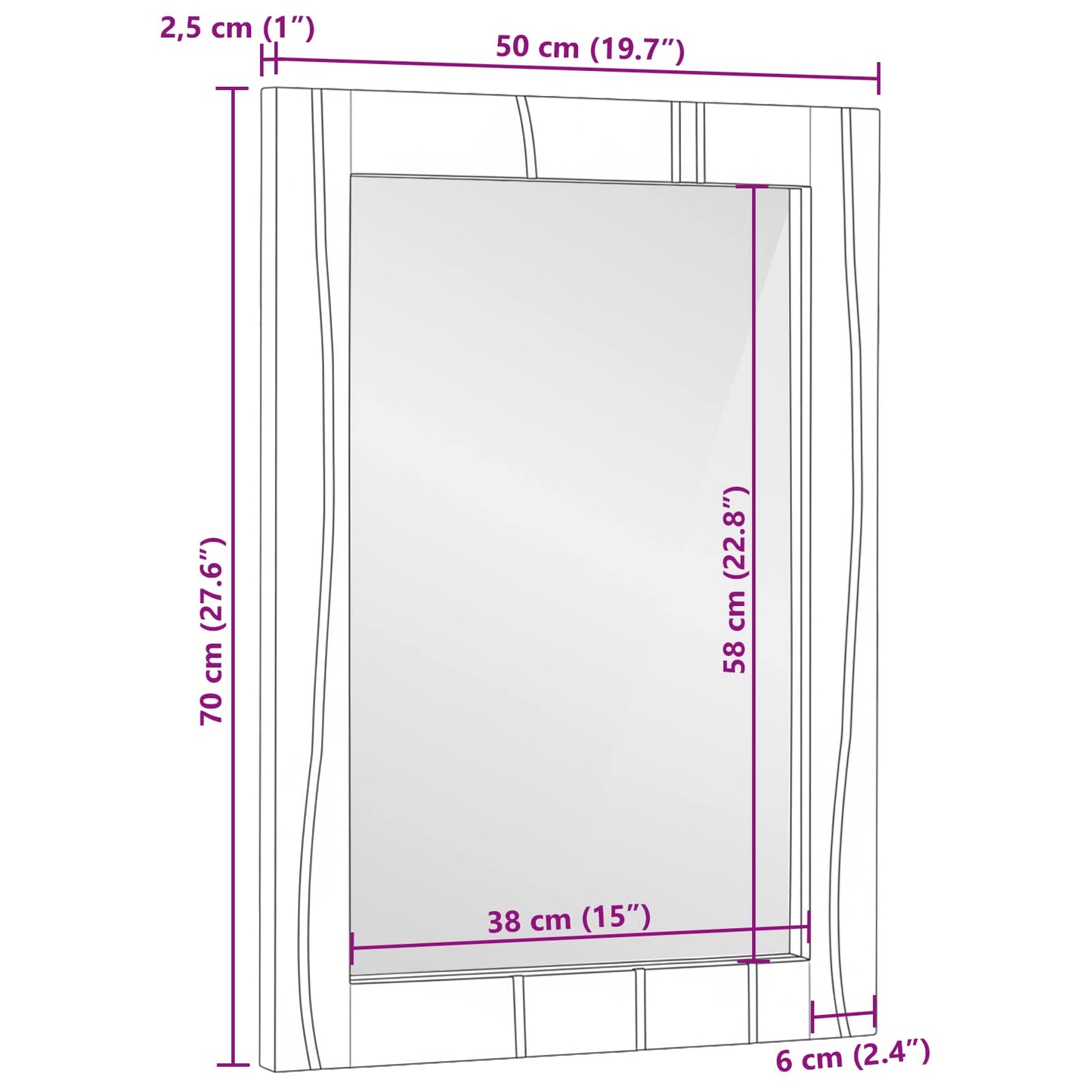 Bathroom Mirror Rectangular with Mirror White 50 x 2.5 x 70 cm