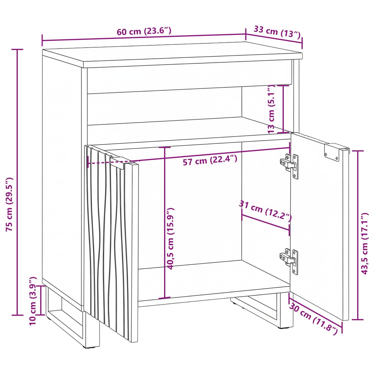 Sideboard with Drawer Brown 60 x 33 x 75 cm Solid mango wood
