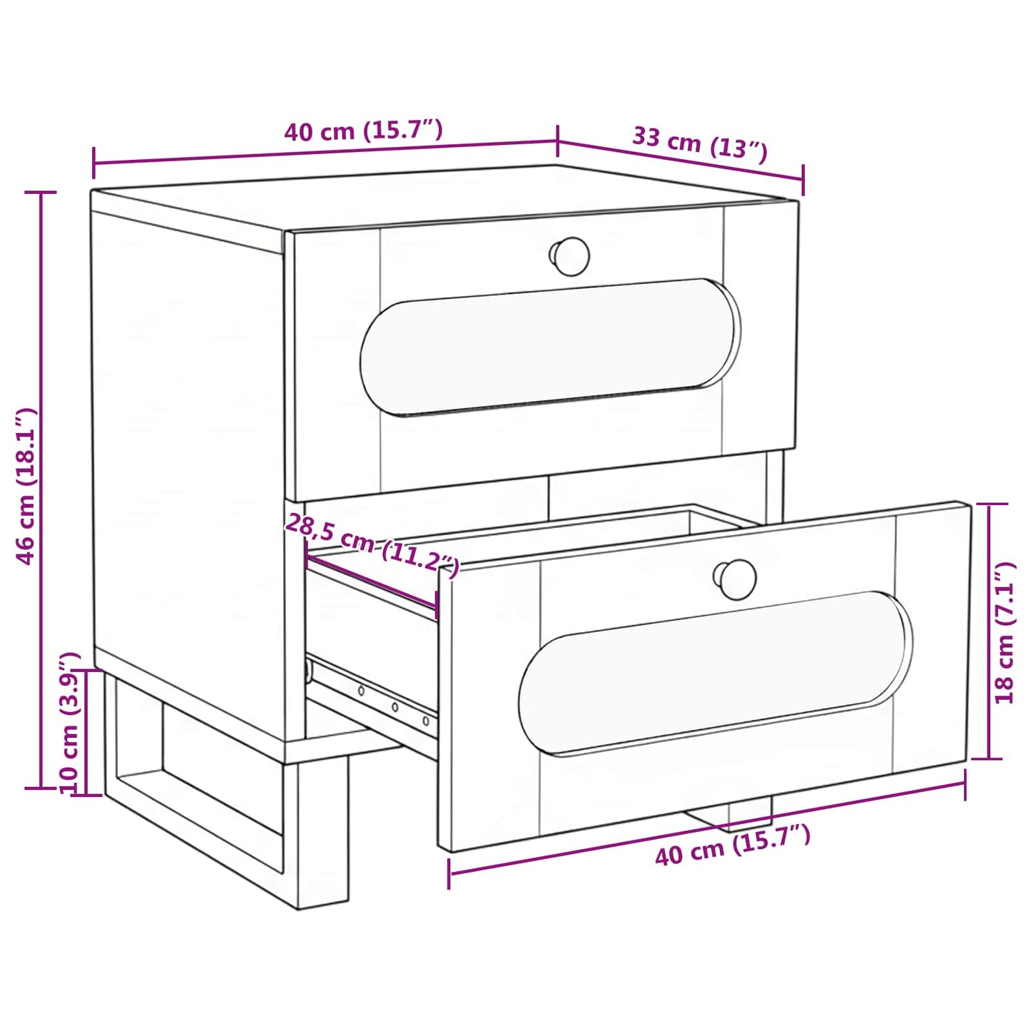 Bedside Cabinet Natural 40 x 33 x 46 cm Solid Mango Wood