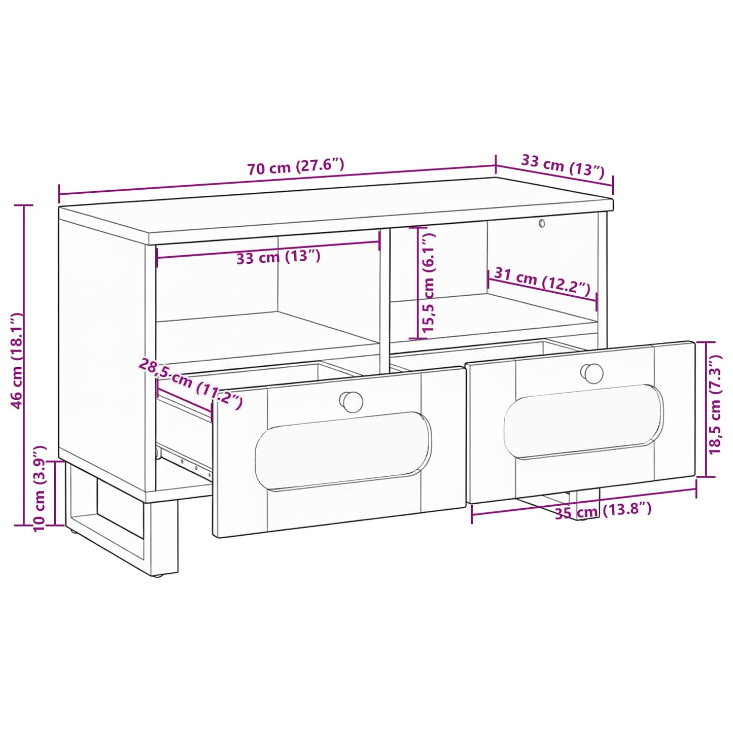 TV Cabinet with Drawer Brown 70 x 33x 46 cm Solid Mango Wood