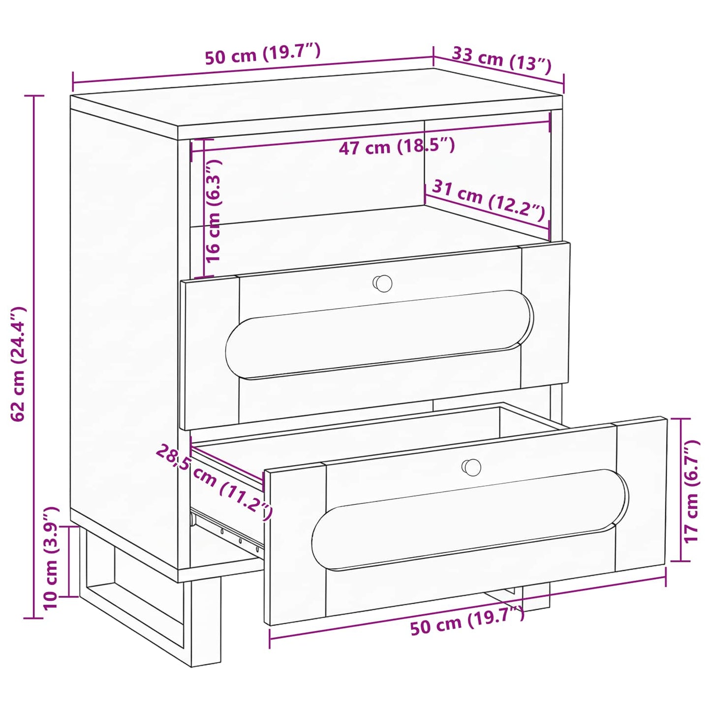 Bedside Cabinet Natural 50 x 33 x 62 cm Solid Mango Wood