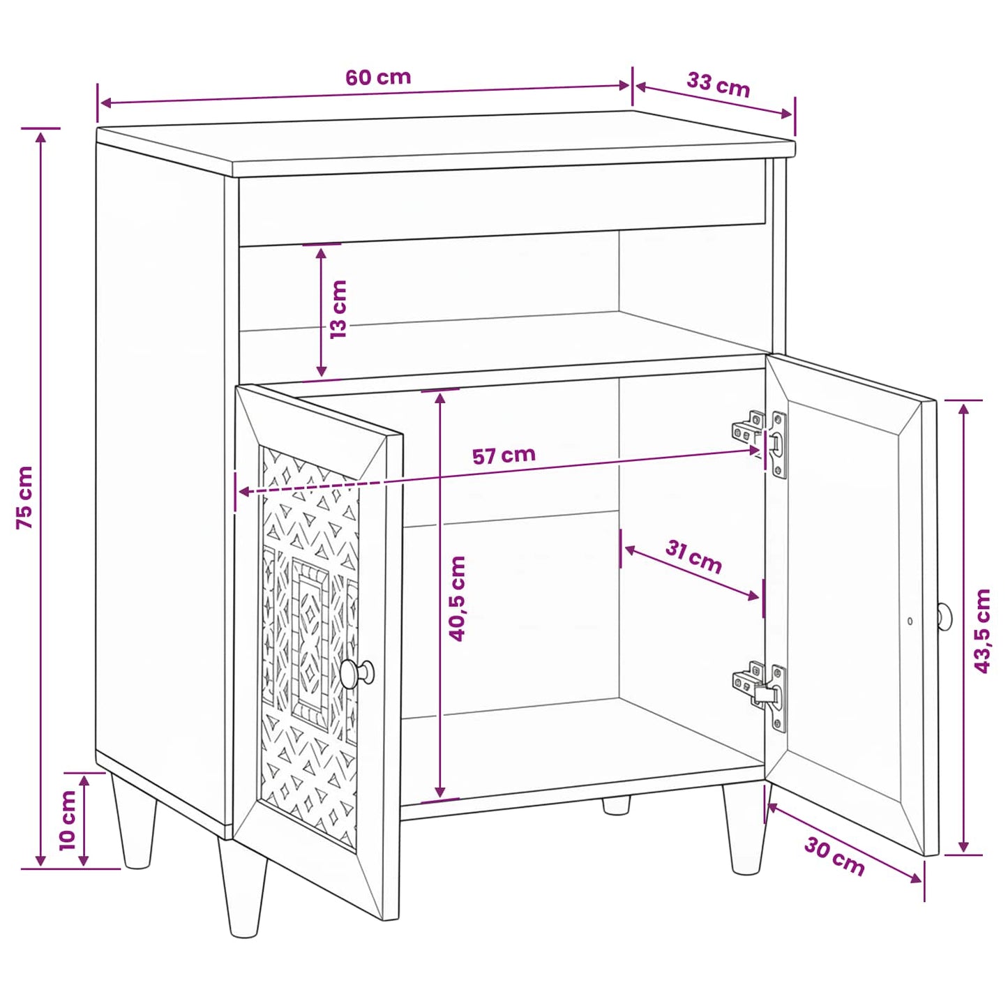 Sideboard Light brown 33.5 x 60 x 75 cm