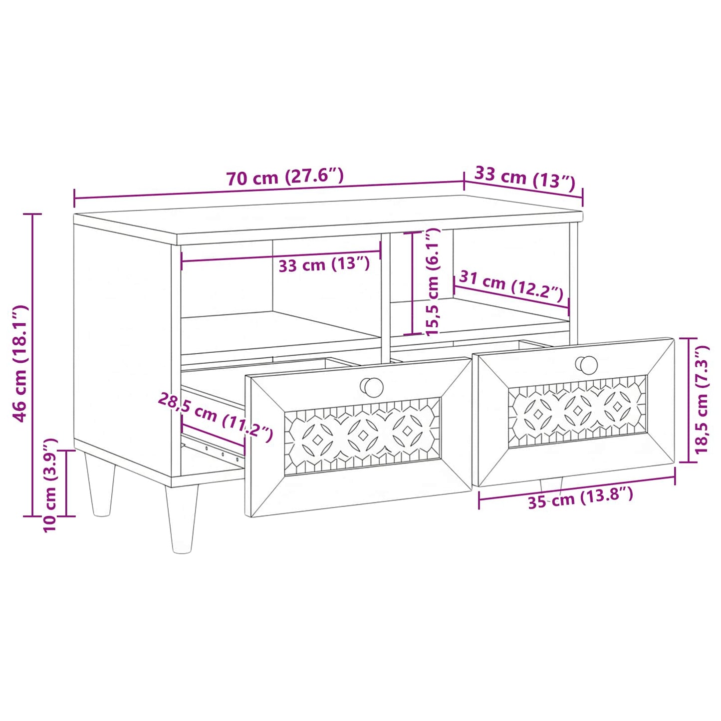 TV Units with Drawer White 70 x 33 x 46 cm Engineered wood