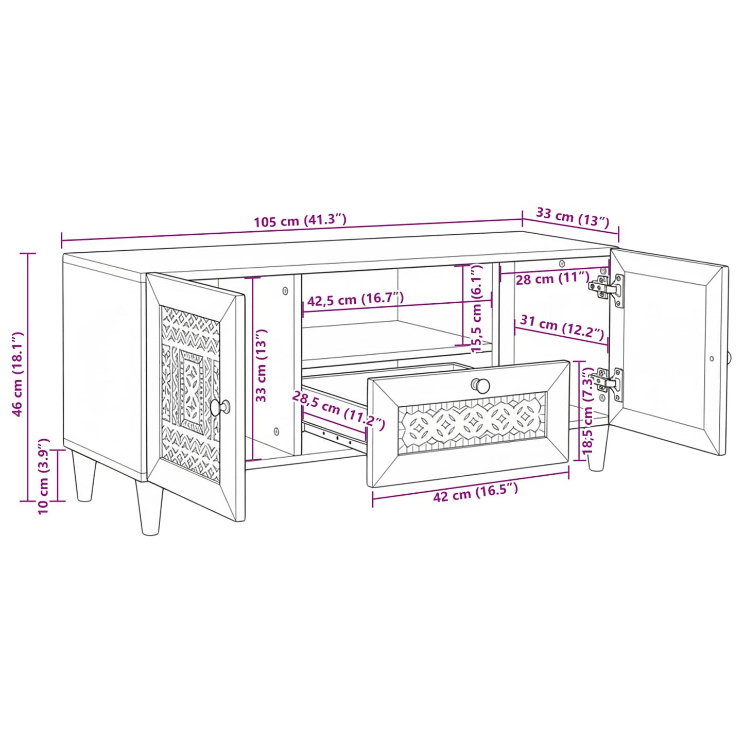 TV Units with Drawer White 105 x 33 x 46 cm Engineered wood