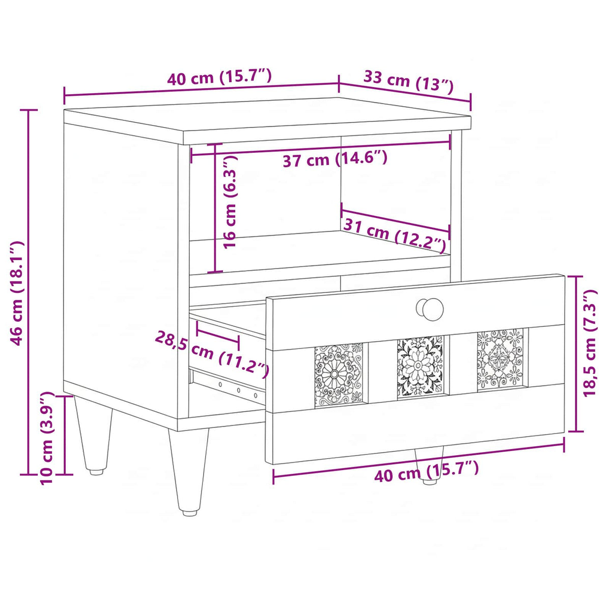 Bedside Cabinet Brown 40 x 33 x 46 cm Solid Mango Wood