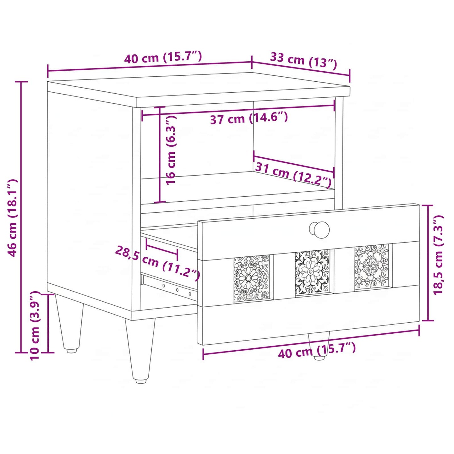 Bedside Cabinet Brown 40 x 33 x 46 cm Solid Mango Wood
