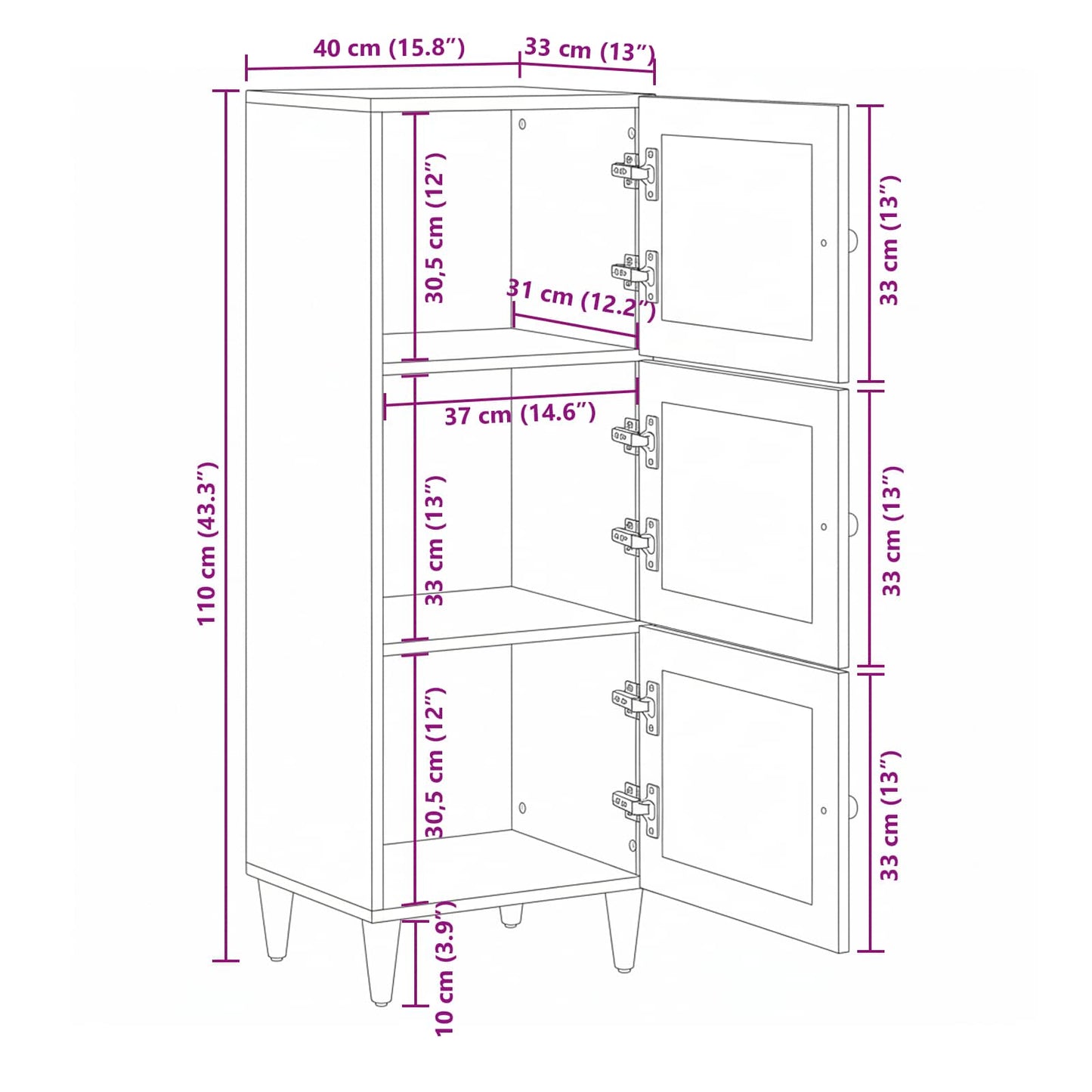 Highboard with Storage Walnut 40 x 33 x 110 cm Solid Mango Wood