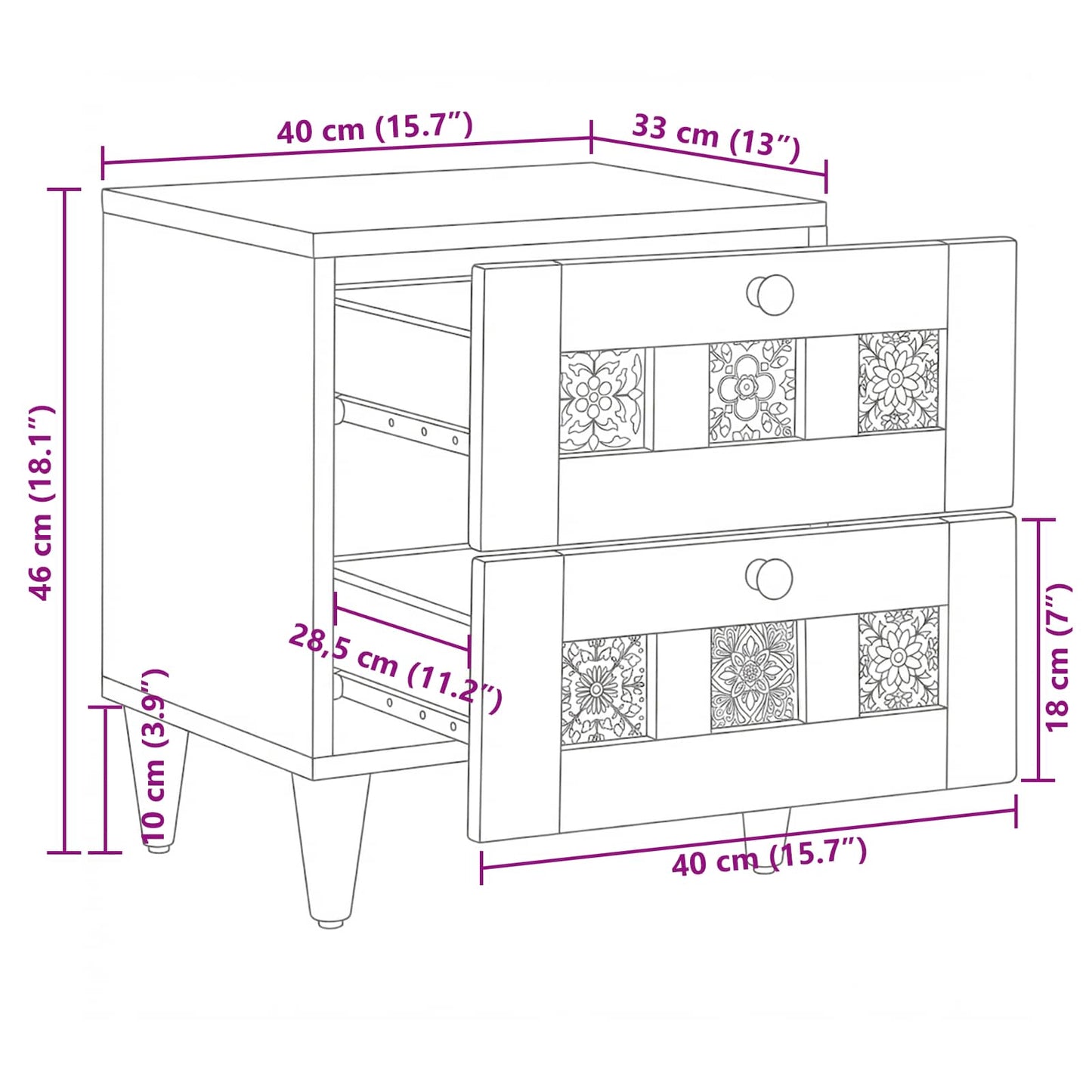 Bedside Cabinet 2 pcs Natural 40 x 33 x 46 cm Solid Mango Wood