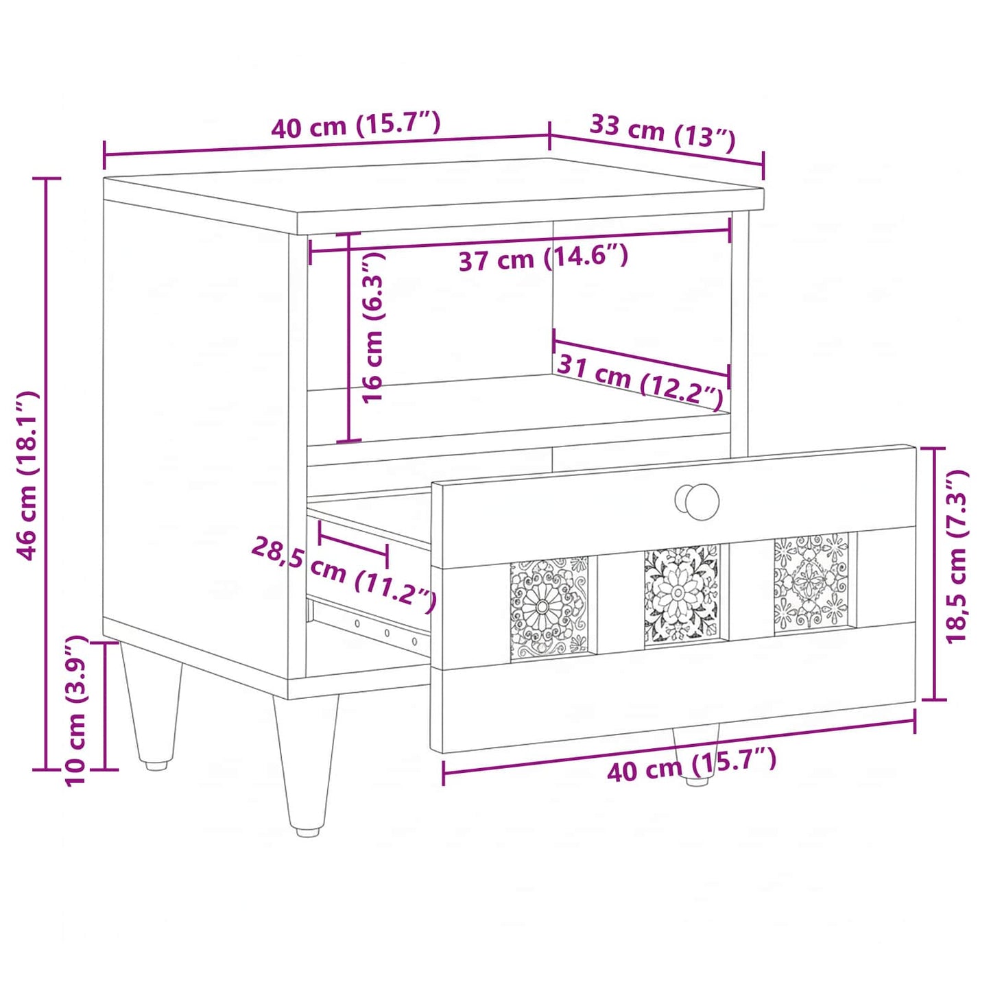 Bedside Cabinet 2 pcs Natural 40 x 33 x 46 cm Solid Mango Wood