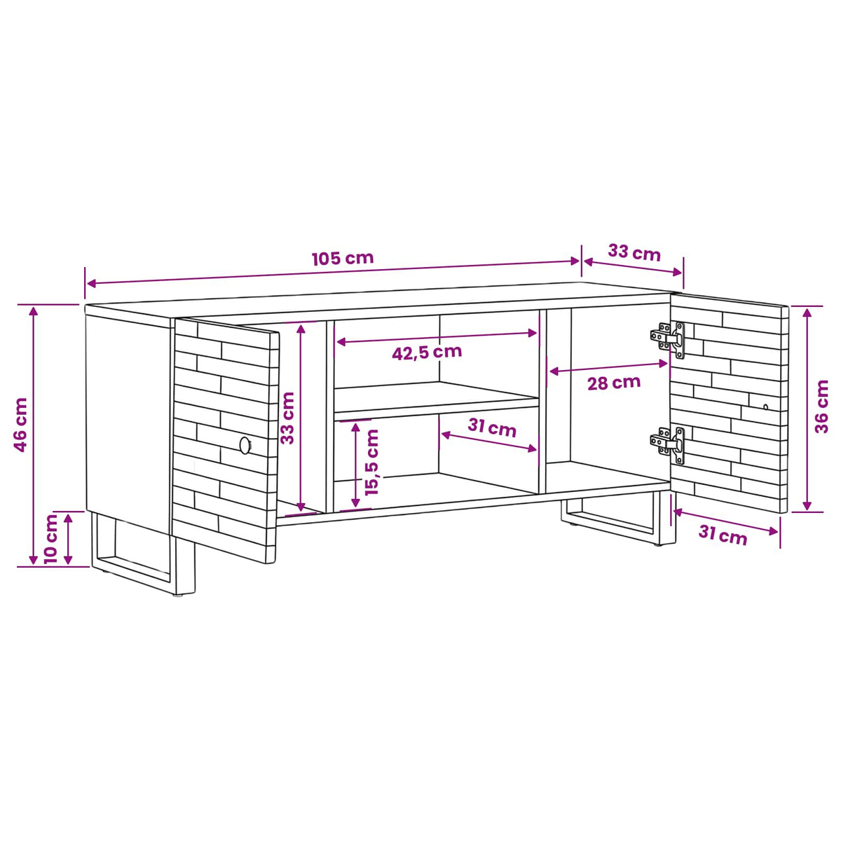 TV Cabinet with Storage Brown 105 x 33 x 46 cm Solid Mango Wood