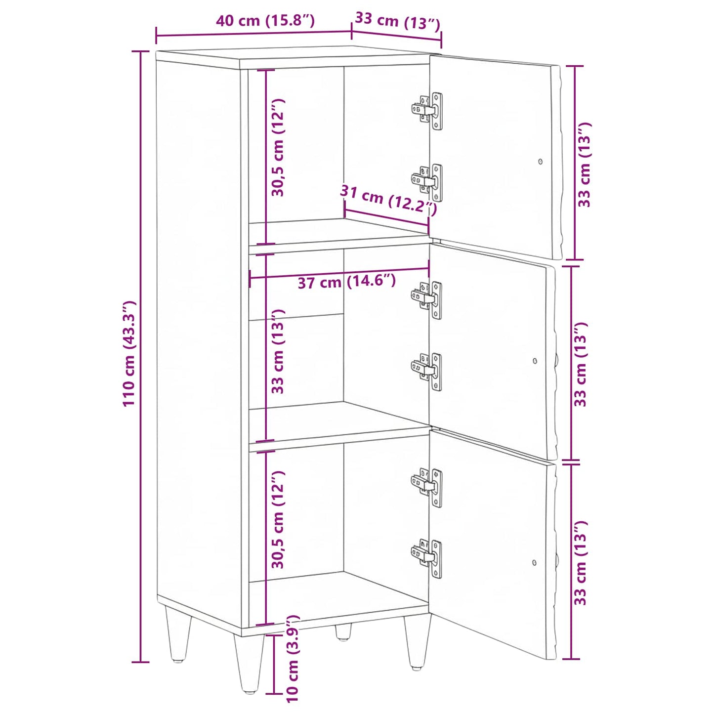 High Board with Shelf Brown 40 x 33.5 x 110 cm Solid Mango Wood