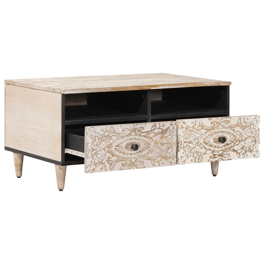 Coffee Table with Drawer White 80 x 54 x 40 cm Solid Mango Wood Coffee Table with Drawer White 80 x 54 x 40 cm Solid Mango Wood
