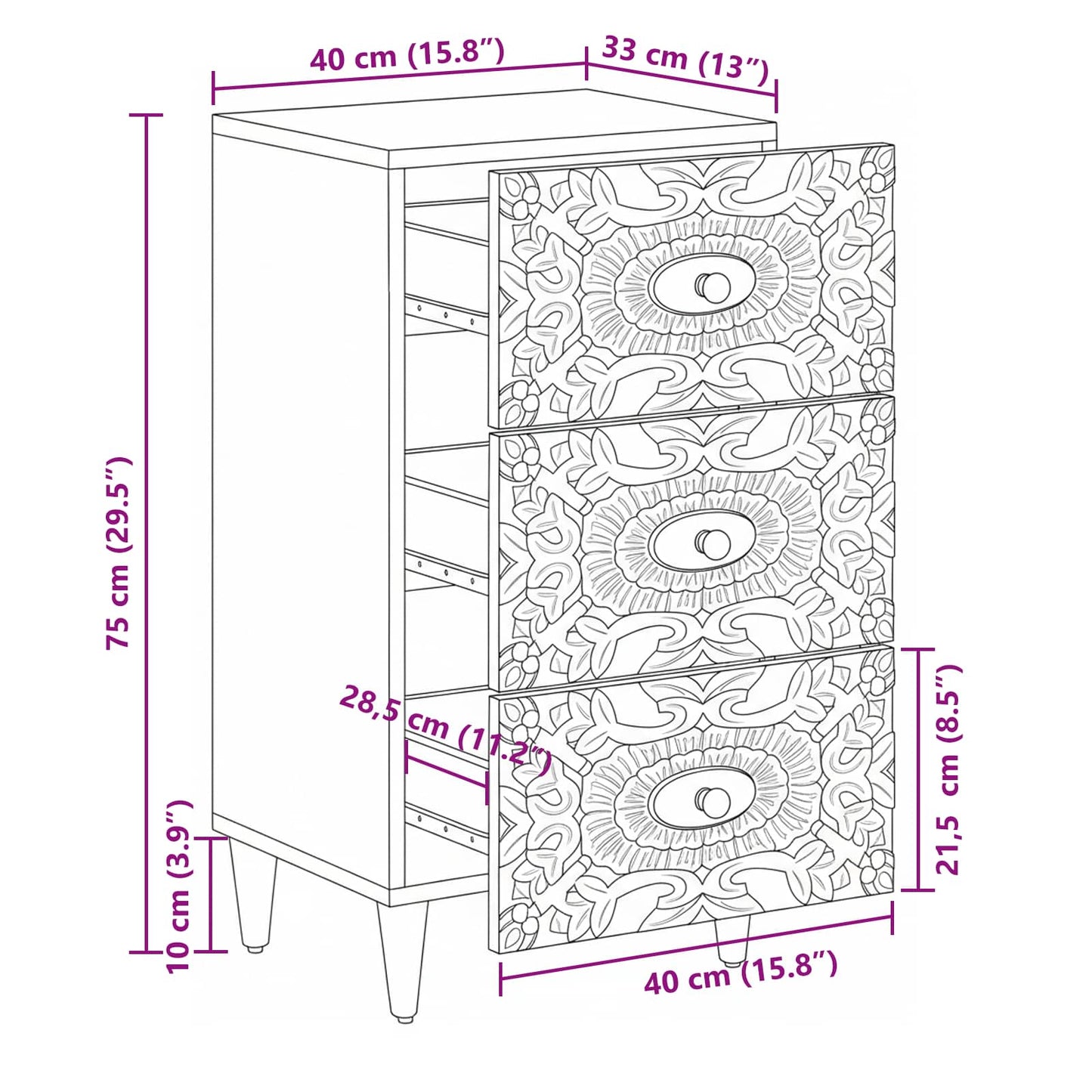 Sideboard with Drawer White 40 x 33.5 x 75 cm Solid Mango Wood