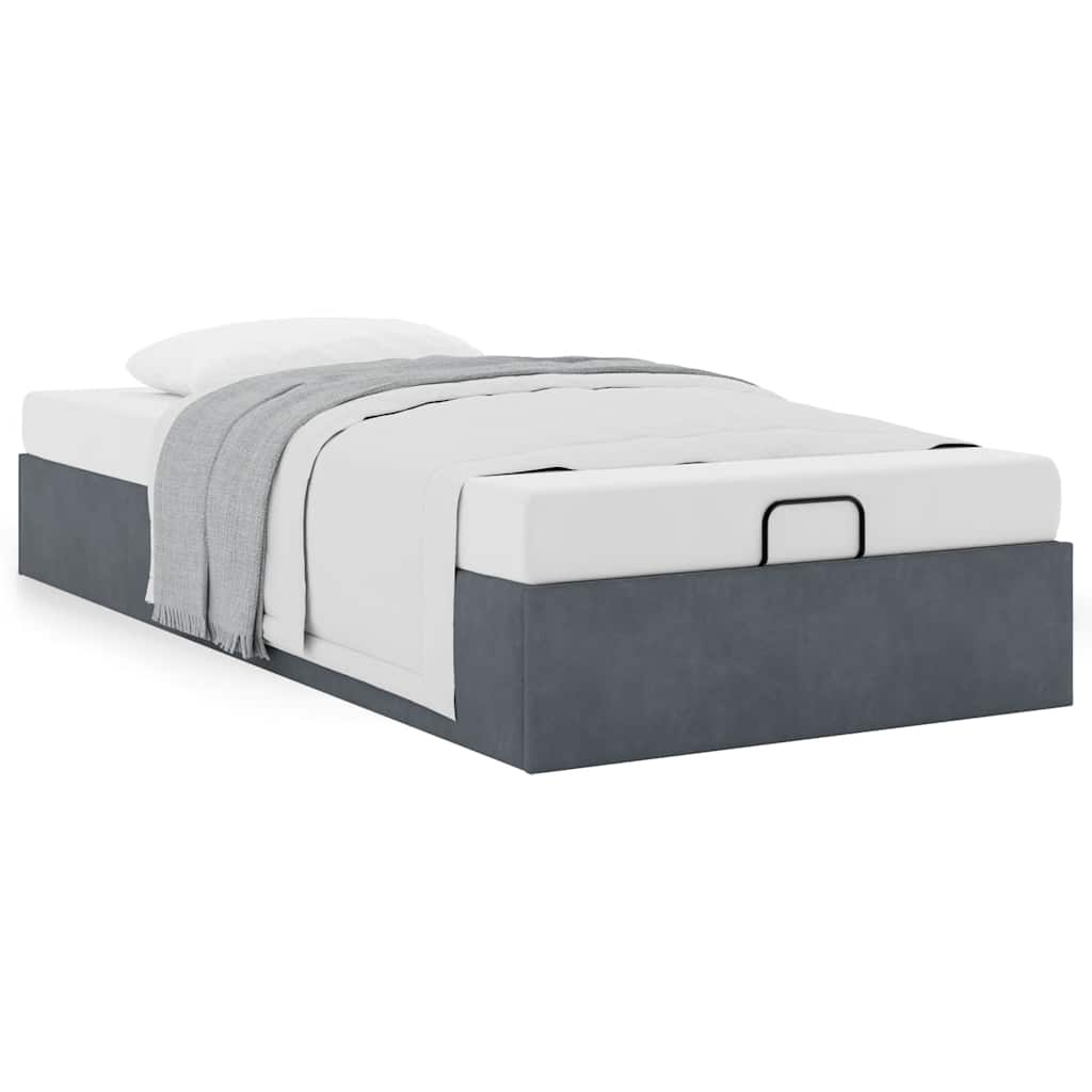 Ottoman Bed Frame No Mattress Dark Grey Single Velvet