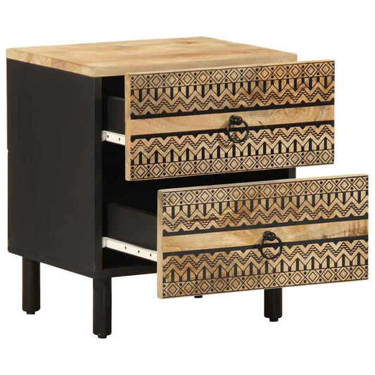 Bed Cabinet Black 40x33.5x46 cm Solid Rough Wood Mango Bed Cabinet Black 40x33.5x46 cm Solid Rough Wood Mango
