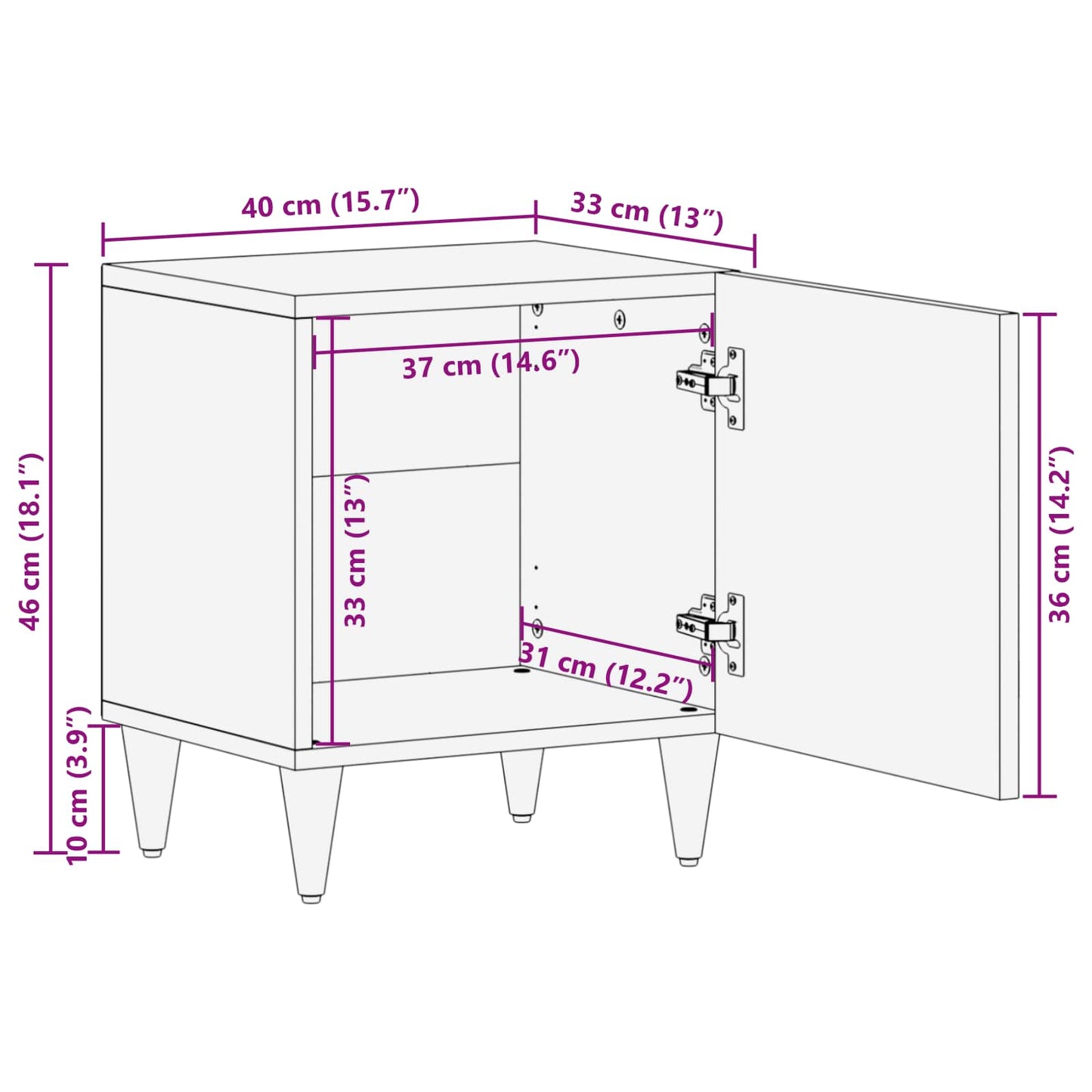 Bedside Cabinet with Door Black 40 x 33 x 46 cm