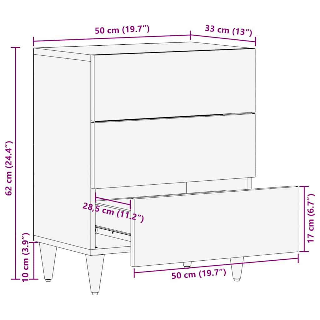 Bedside Cabinet Honey Brown 50 x 33 x 62 cm Solid Mango Wood