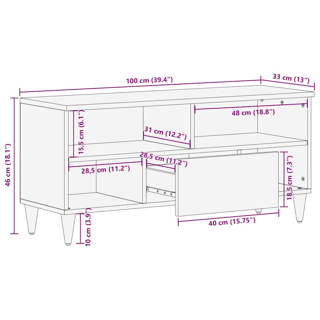 TV Cabinet Honey Brown 100 x 33 x 46 cm Solid Mango Wood