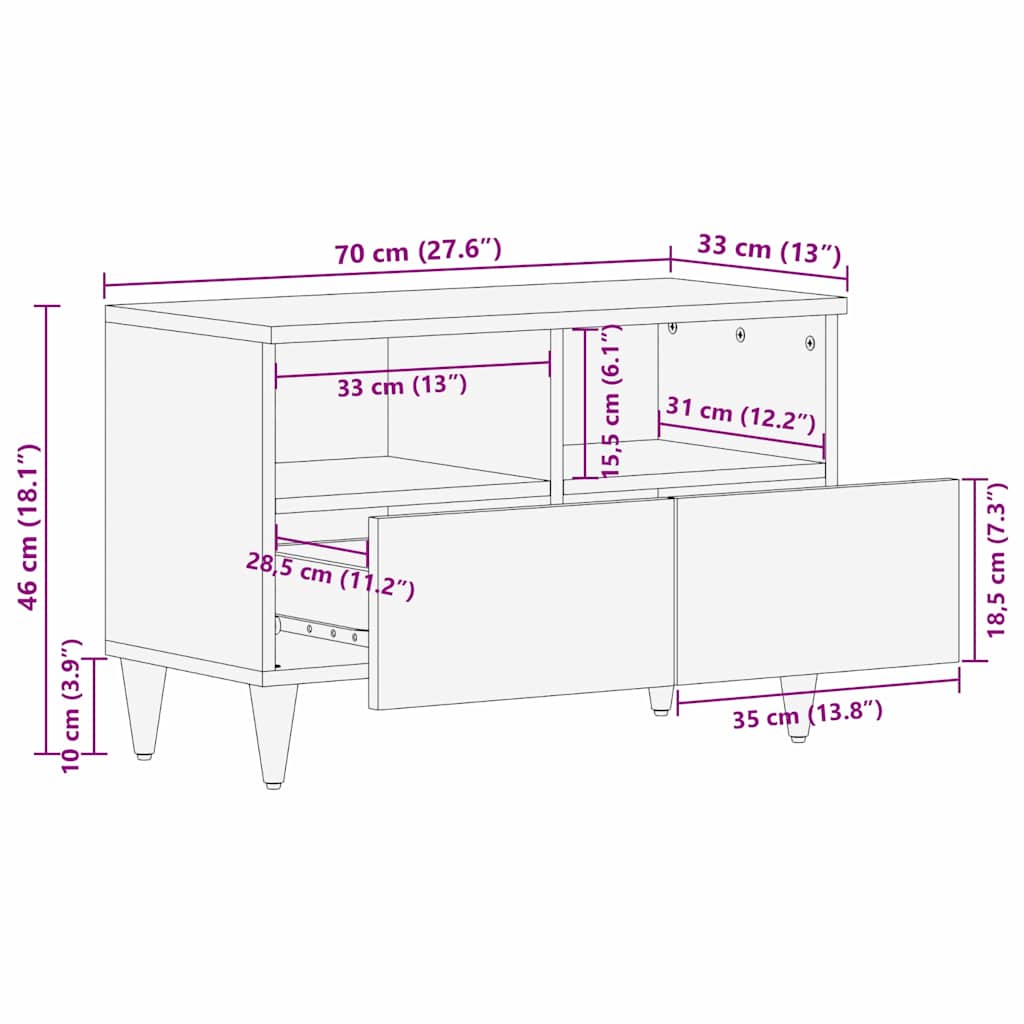 TV Cabinet with Drawer Black 70 x 33 x 46 cm Solid Mango Wood