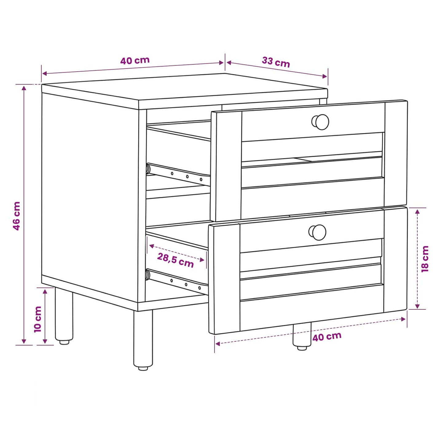 Bedside Table Natural 40 x 33 x 46 cm Solid Mango Wood