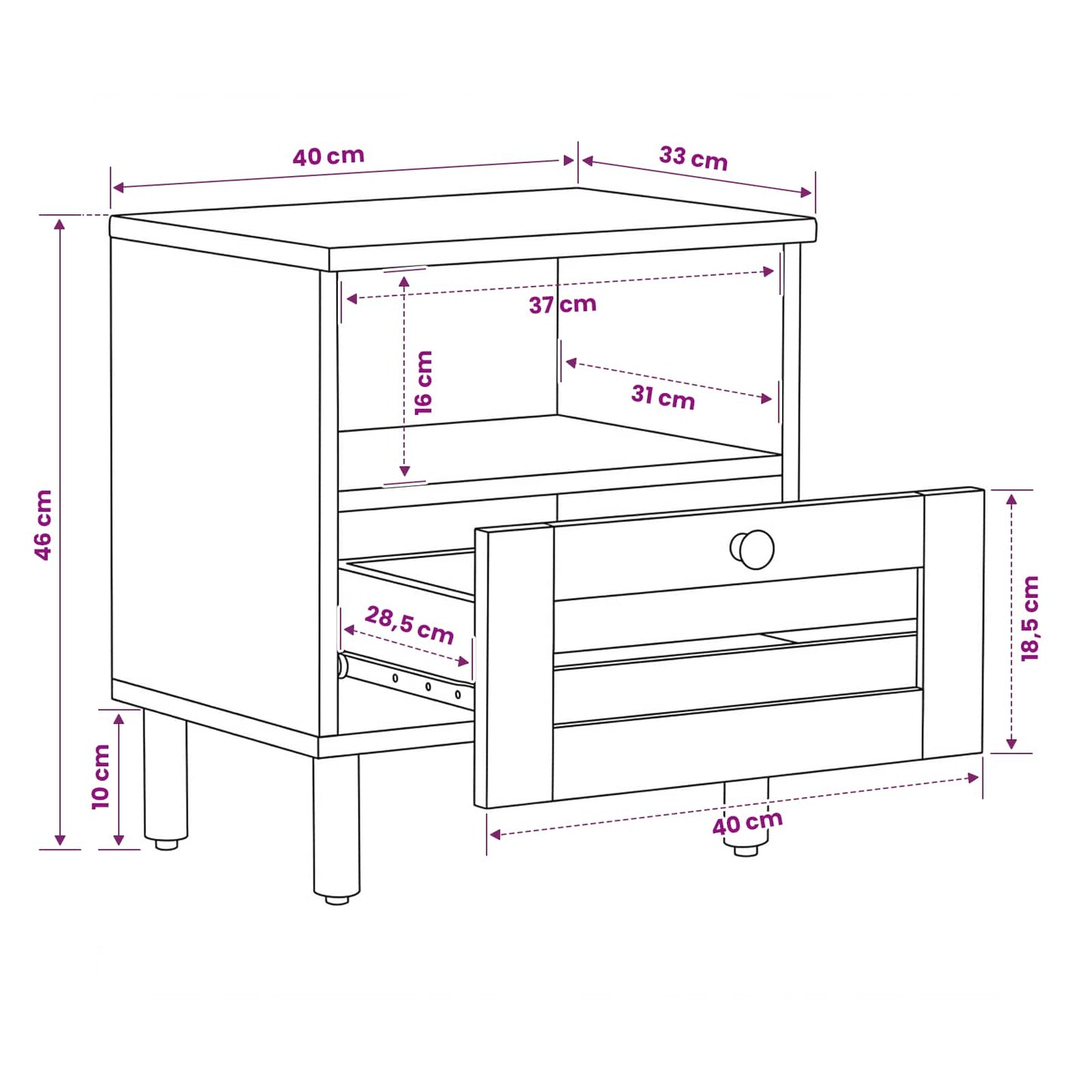 Bedside Table Natural 40 x 33 x 46 cm Solid Mango Wood