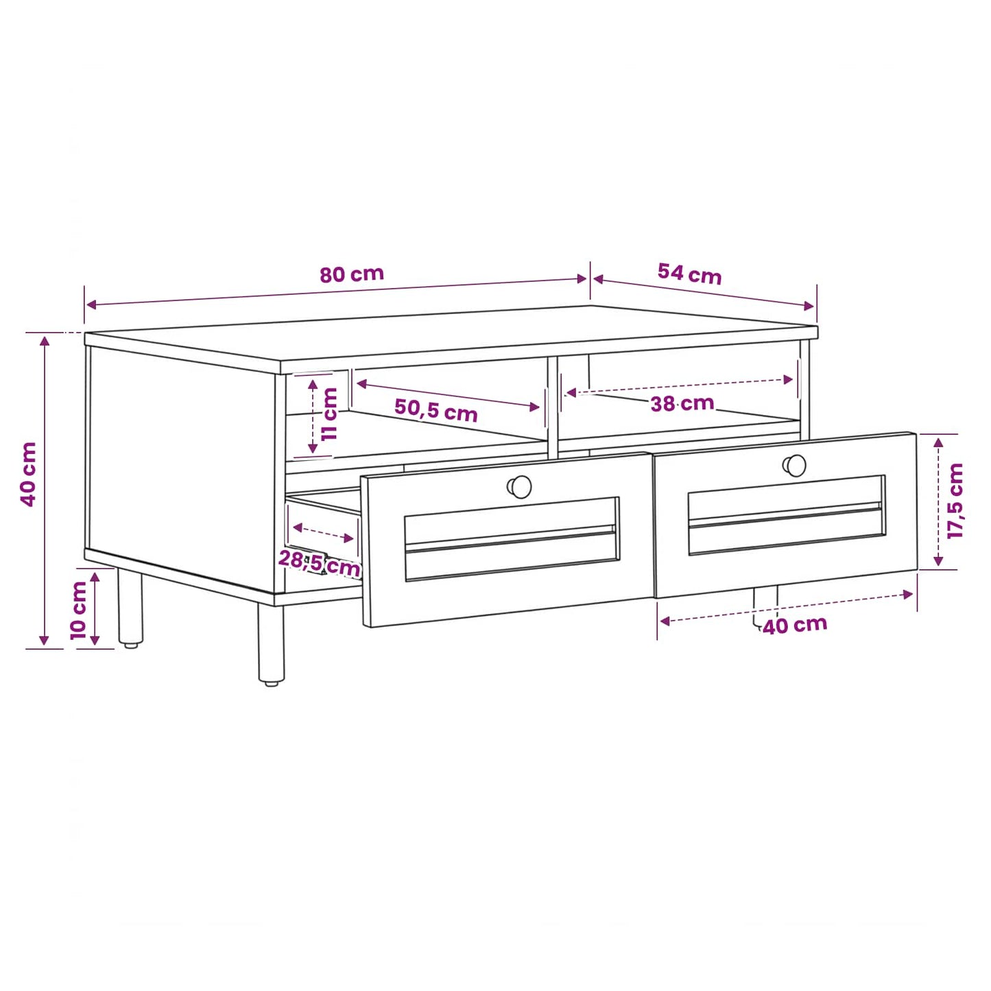 Coffee Table Brown and Black 80 x 54 x 40 cm Solid Mango Wood