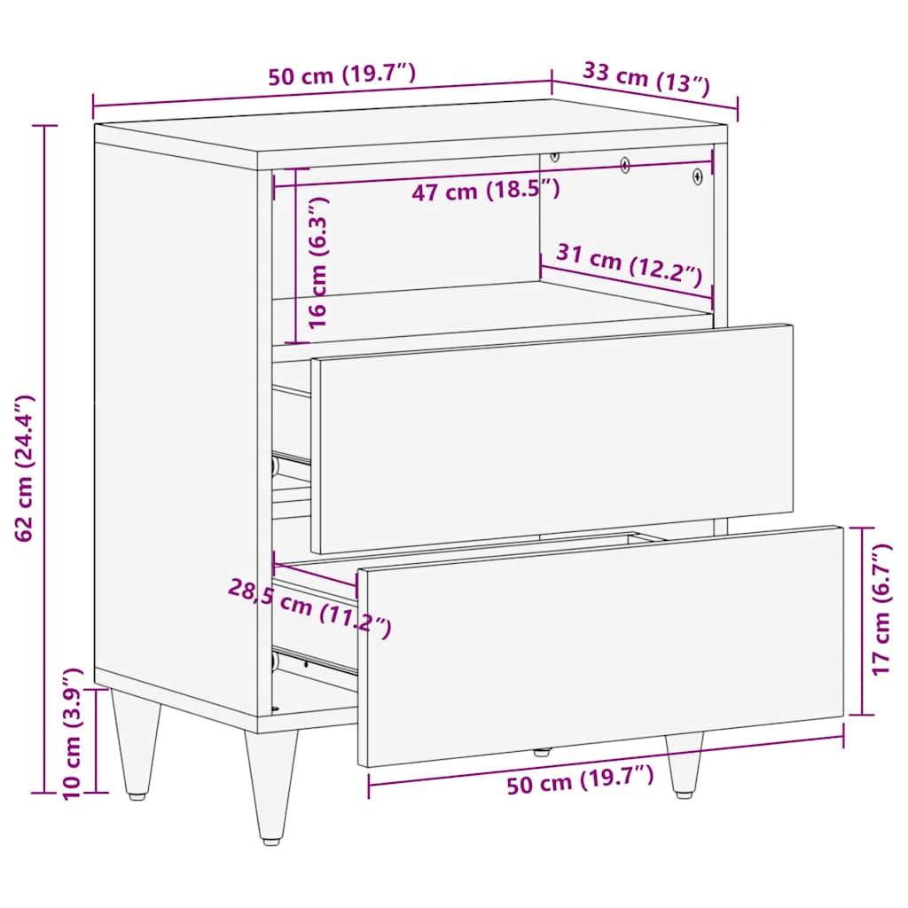 Bedside Tables with Drawer 50 x 33 x 62 cm Solid Mango Wood