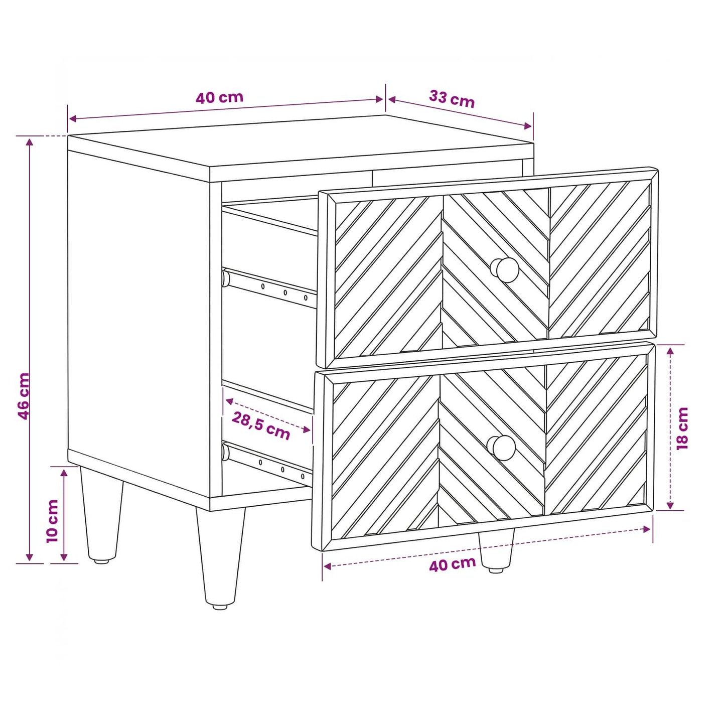 Bedside Table Brown 40 x 33.5 x 46 cm Solid Mango Wood