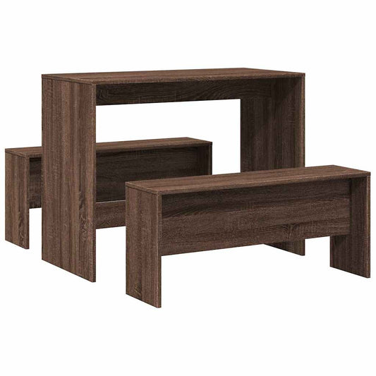 3 Piece Dining Table and Bench set Brown Oak Engineered Wood 3 Piece Dining Table and Bench set Brown Oak Engineered Wood