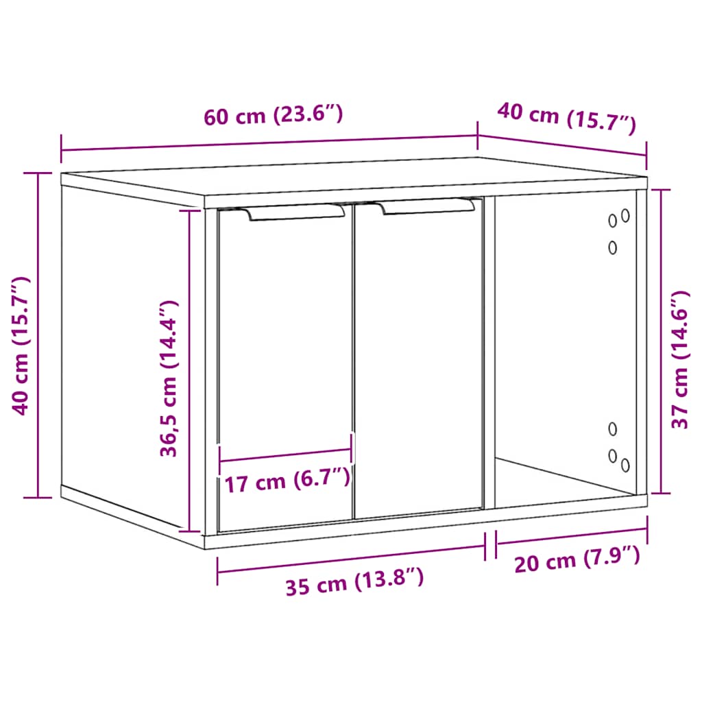 Cat Litter Box Enclosure Concrete Grey 60x40x40 cm Engineered Wood