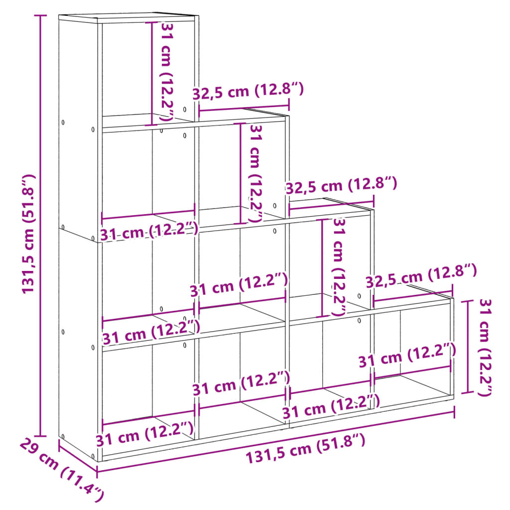 Room Divider Bookcase 4-Tier White 131,5x29x131,5 cm Engineered Wood