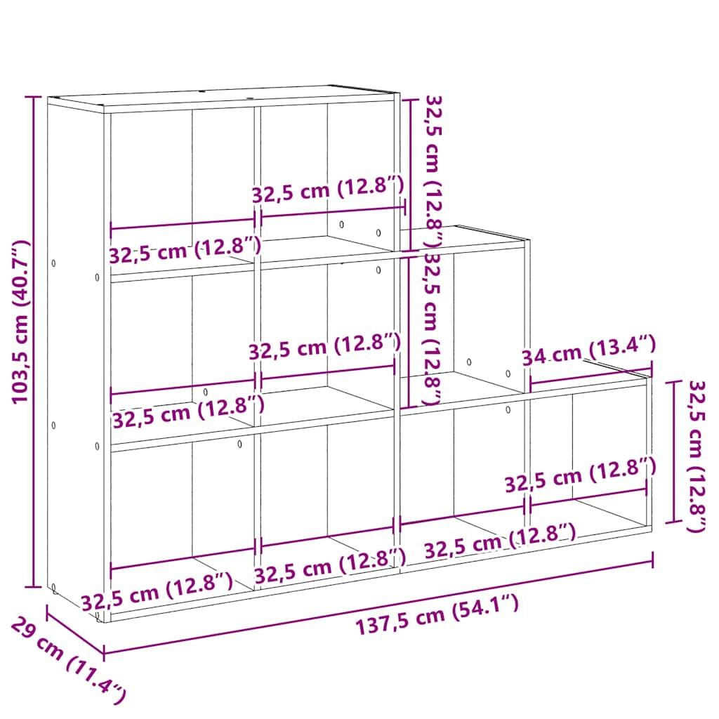 Room Divider Bookcase 3-Tier White 137.5x29x103.5 cm Engineered Wood