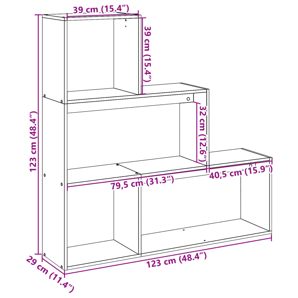 Room Divider Bookcase 3-Tier Sonoma Oak 123x29x123 cm