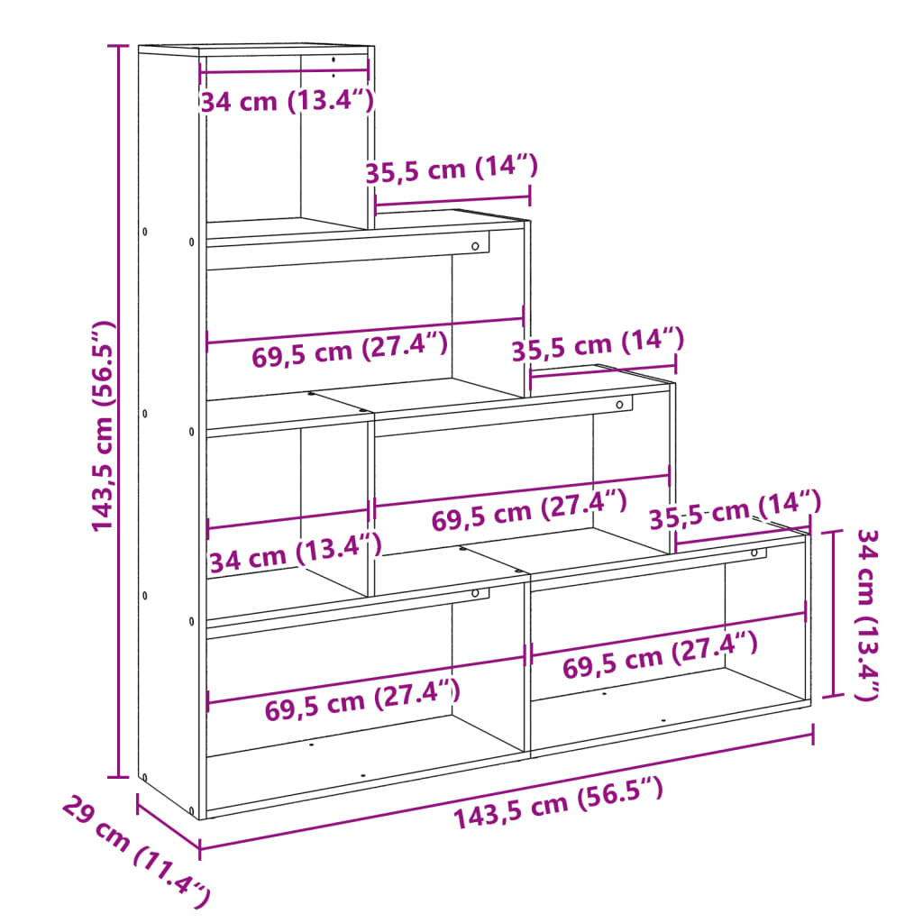 Room Divider Bookcase 4-Tier Grey Sonoma 143,5x29x143,5 cm Engineered Wood