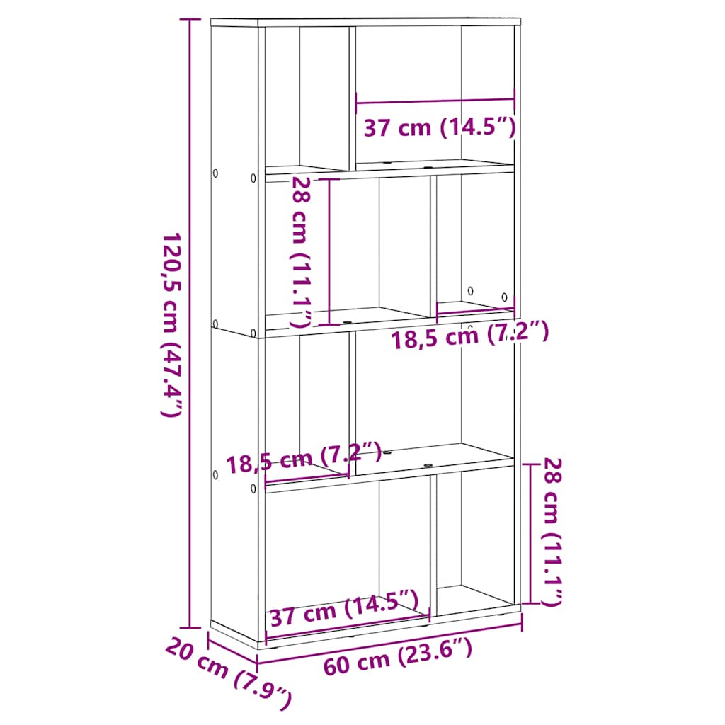 Bookcase Brown Oak 60x20x120.5 cm Engineered Wood