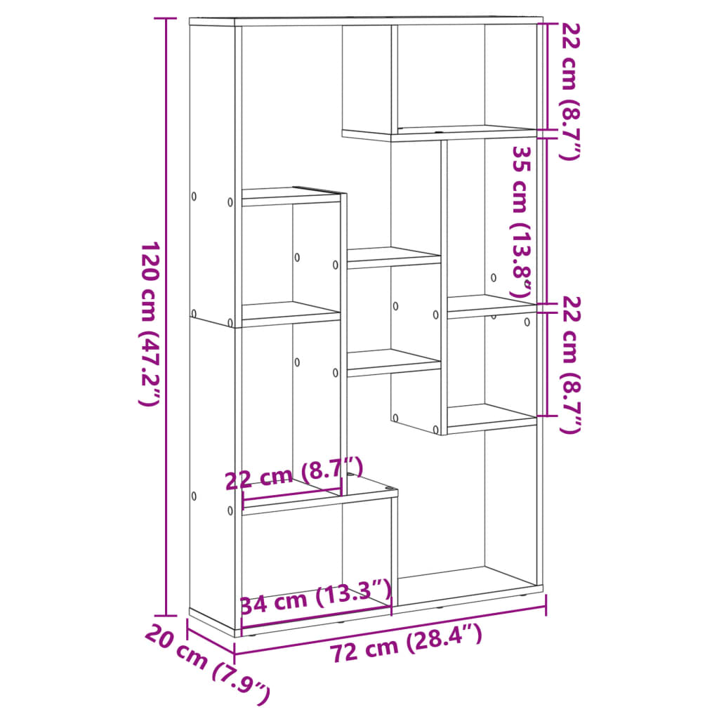Bookcase Sonoma Oak 72x20x120.5 cm Engineered Wood