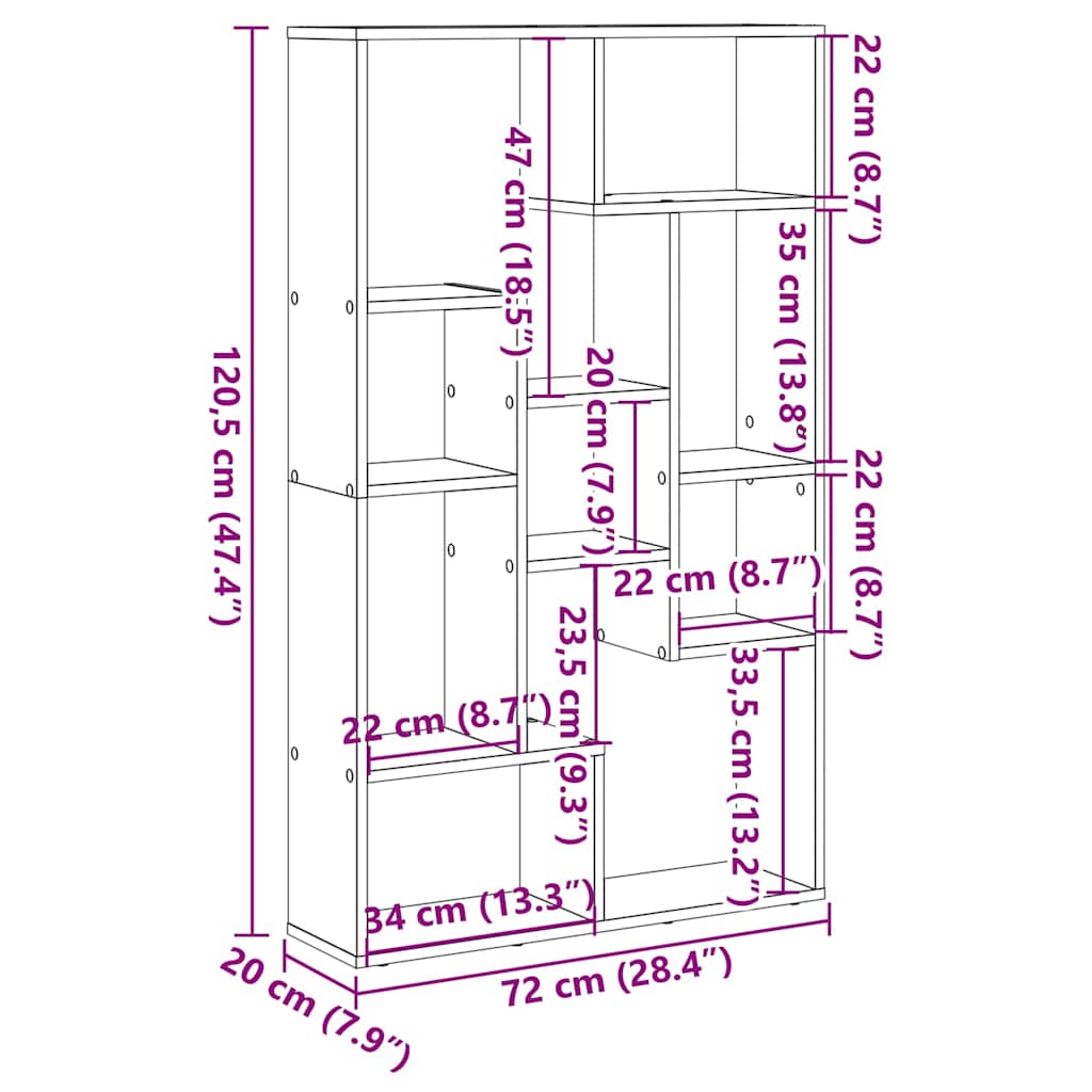 Bookcase Smoked Oak 72x20x120.5 cm Engineered Wood
