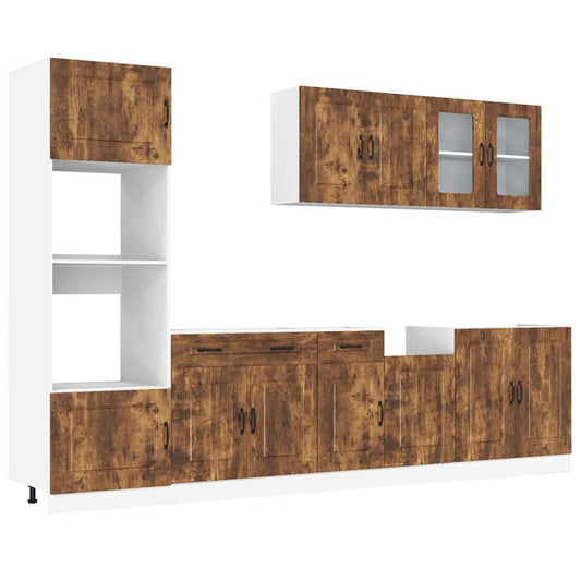 7 Piece Kitchen Cabinet Set "Kalmar" Smoked Oak Engineered Wood 7 Piece Kitchen Cabinet Set "Kalmar" Smoked Oak Engineered Wood