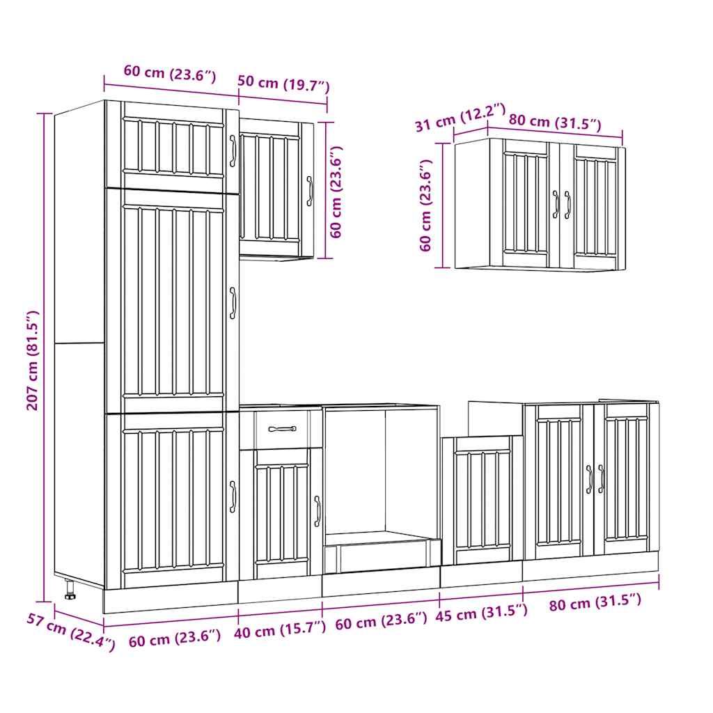 7 Piece Kitchen Cabinet Set Lucca Concrete Grey Engineered Wood