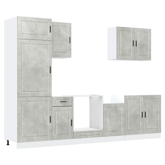 7 Piece Kitchen Cabinet Set "Porto" Concrete Grey Engineered Wood 7 Piece Kitchen Cabinet Set "Porto" Concrete Grey Engineered Wood