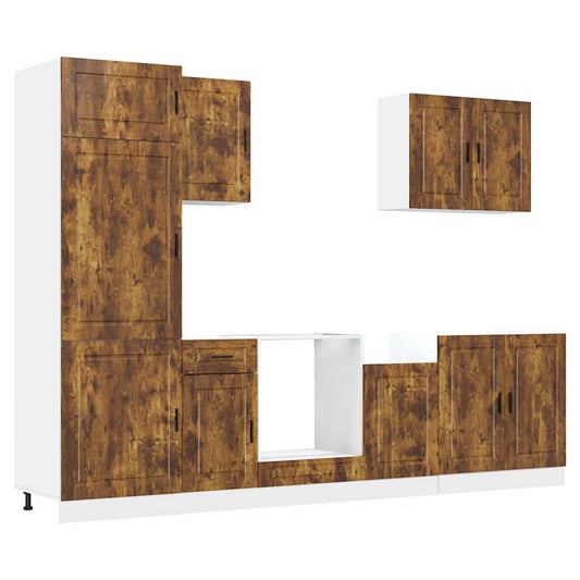 7 Piece Kitchen Cabinet Set "Porto" Smoked Oak Engineered Wood 7 Piece Kitchen Cabinet Set "Porto" Smoked Oak Engineered Wood