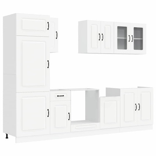 8 Piece Kitchen Cabinet Set "Kalmar" White Engineered Wood 8 Piece Kitchen Cabinet Set "Kalmar" White Engineered Wood
