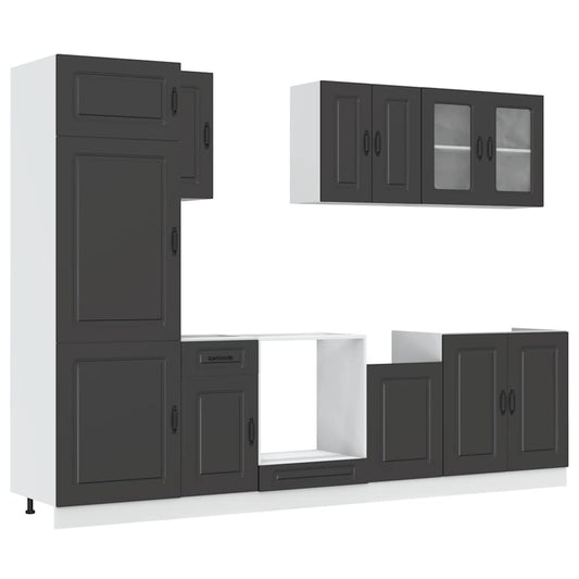 8 Piece Kitchen Cabinet Set Kalmar Black Engineered Wood 8 Piece Kitchen Cabinet Set Kalmar Black Engineered Wood