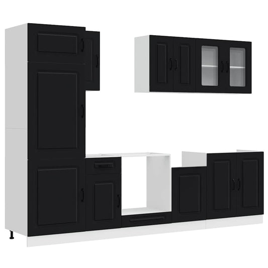 8 Piece Kitchen Cabinet Set "Kalmar" Black Engineered Wood 8 Piece Kitchen Cabinet Set "Kalmar" Black Engineered Wood
