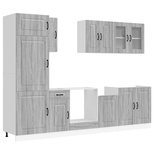 8 Piece Kitchen Cabinet Set "Kalmar" Grey Sonoma Engineered Wood 8 Piece Kitchen Cabinet Set "Kalmar" Grey Sonoma Engineered Wood