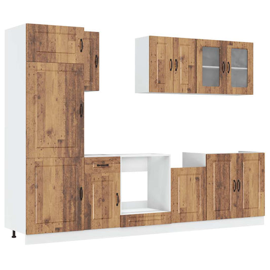 8 Piece Kitchen Cabinet Set Kalmar Old Wood Engineered Wood 8 Piece Kitchen Cabinet Set Kalmar Old Wood Engineered Wood