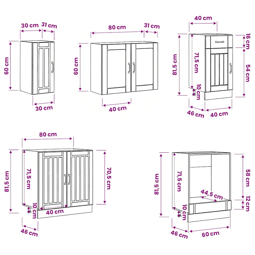8 Piece Kitchen Cabinet Set "Kalmar" Black Engineered Wood