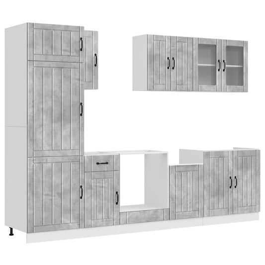 8 Piece Kitchen Cabinet Set "Lucca" Concrete Grey Engineered Wood 8 Piece Kitchen Cabinet Set "Lucca" Concrete Grey Engineered Wood
