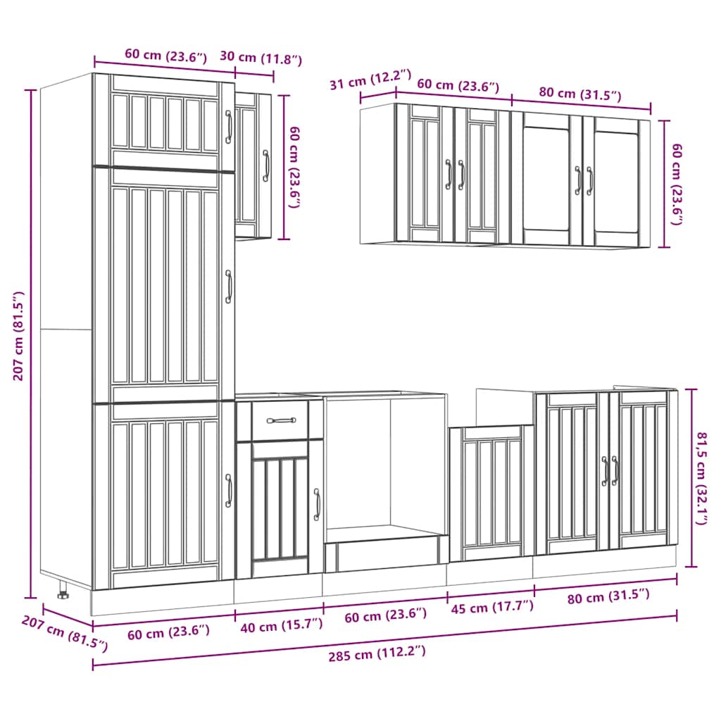 8 Piece Kitchen Cabinet Set "Lucca" Smoked Oak Engineered Wood